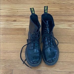 doc martens black patten leather boots